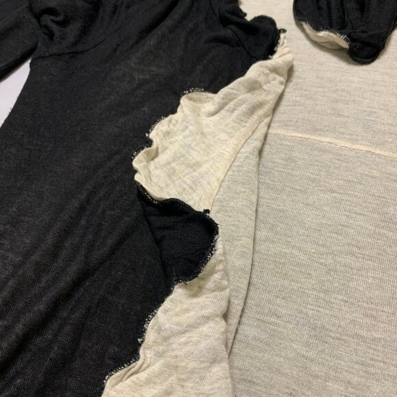 Two Tone Ruffle Cardigan/Jacket Hoodie. Black. Beige. Long Sleeve. Size M. - Picture 6 of 7